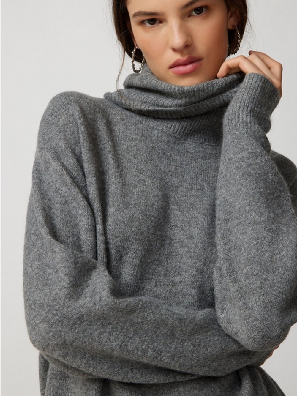 Free People Gray Cozy Funnel Neck Sweater